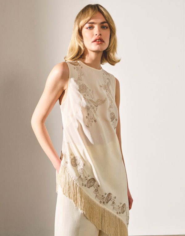 Monsoon Erin Fringe Tank Top Ivory