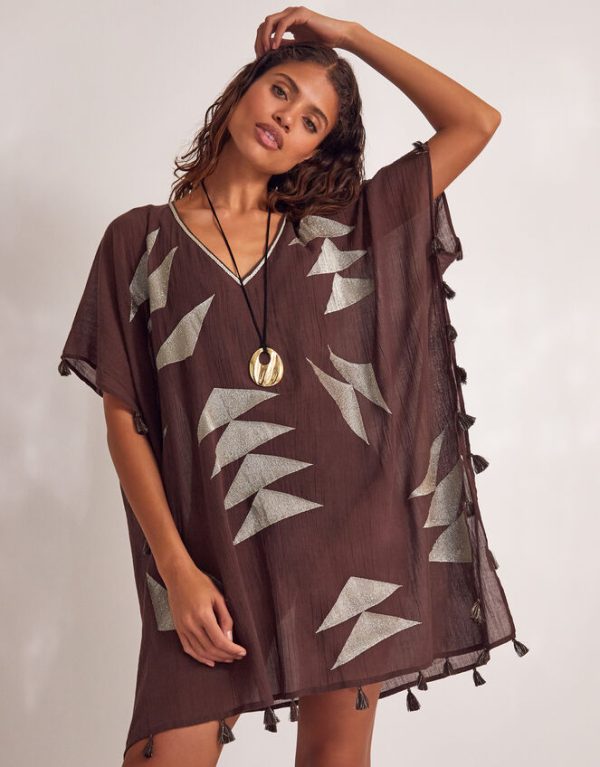 Monsoon Patti Embroidered Kaftan Brown