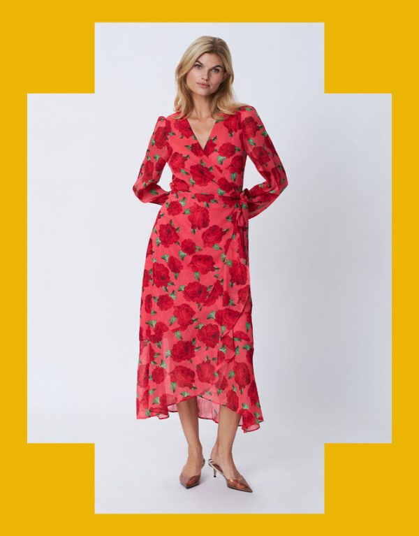 Monsoon Crās Floral Wrap Dress Red