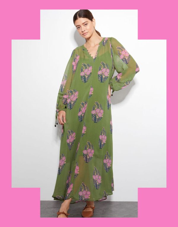 Monsoon East Floral Print Maxi Dress Green