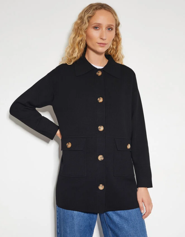 Monsoon Nina knit utility jacket black