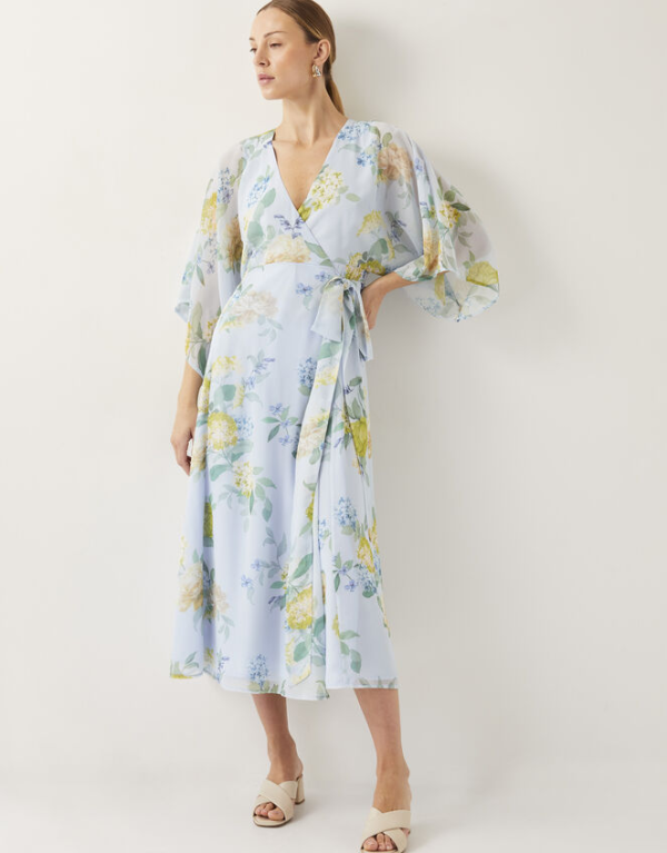 Monsoon Rowan floral wrap midi dress blue