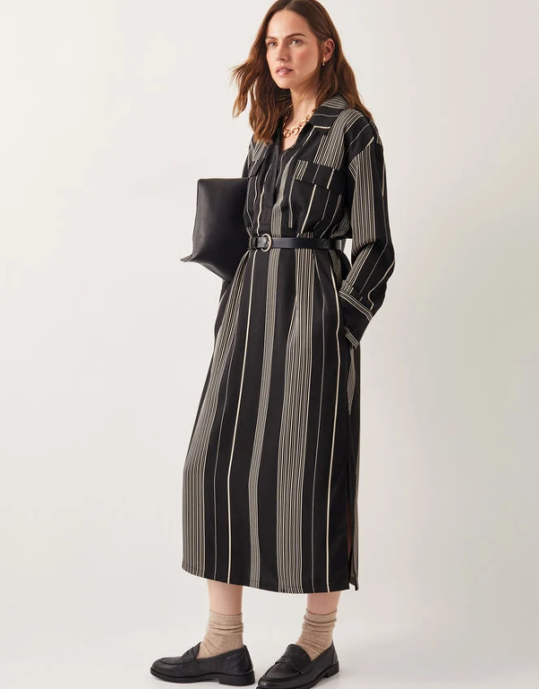 Monsoon Andi stripe midi shirt dress black - Image 5